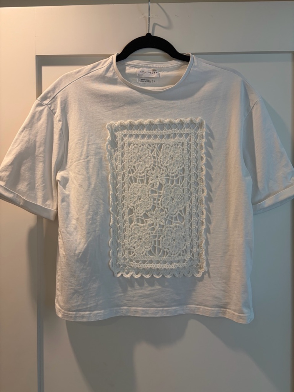NATIVE YOUTH White Crochet Appliqué Tee
